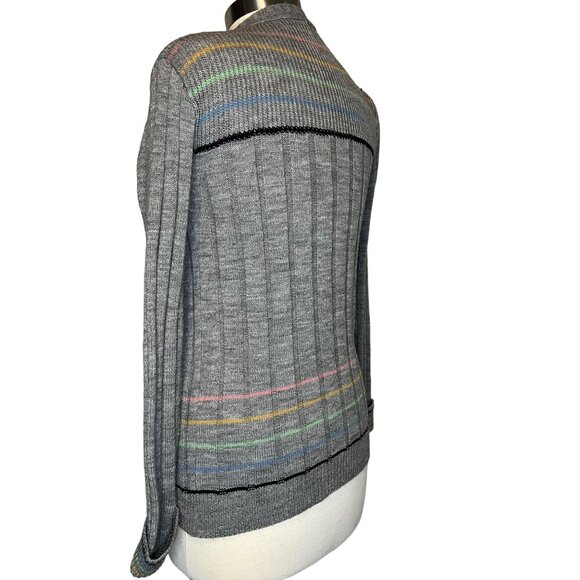 Kenny Classics VTG Women Cardigan Size 14 Long Sleeve Button Grey stripes pocket - Picture 4 of 8